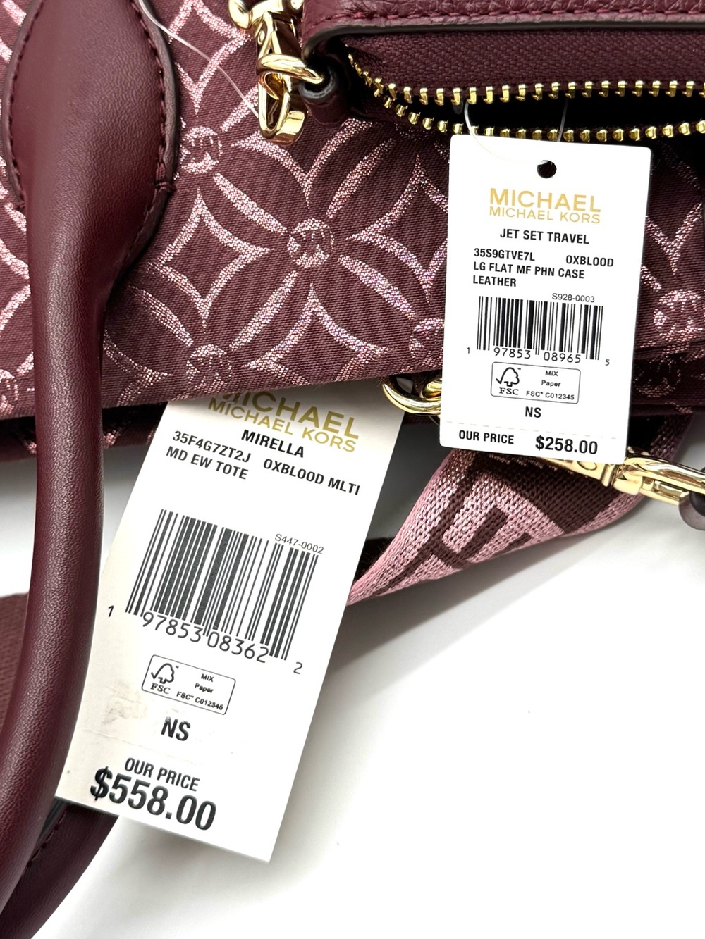 Michael Kors Medium Mirella Tote Bag & Matching Phone Case Wallet - Ox Blood - Picture 13 of 13